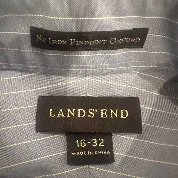 LANDS END MENS 16-32 NO IRON PINPOINT OXFORD LONG SLEEVE SHIRT BUTTON UP - Picture 6 of 8